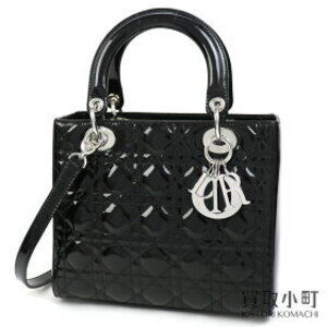 Dior Lady Classic Handbag Cannage Stitch Patent Leather Shoulder Enamel LADYDIOR